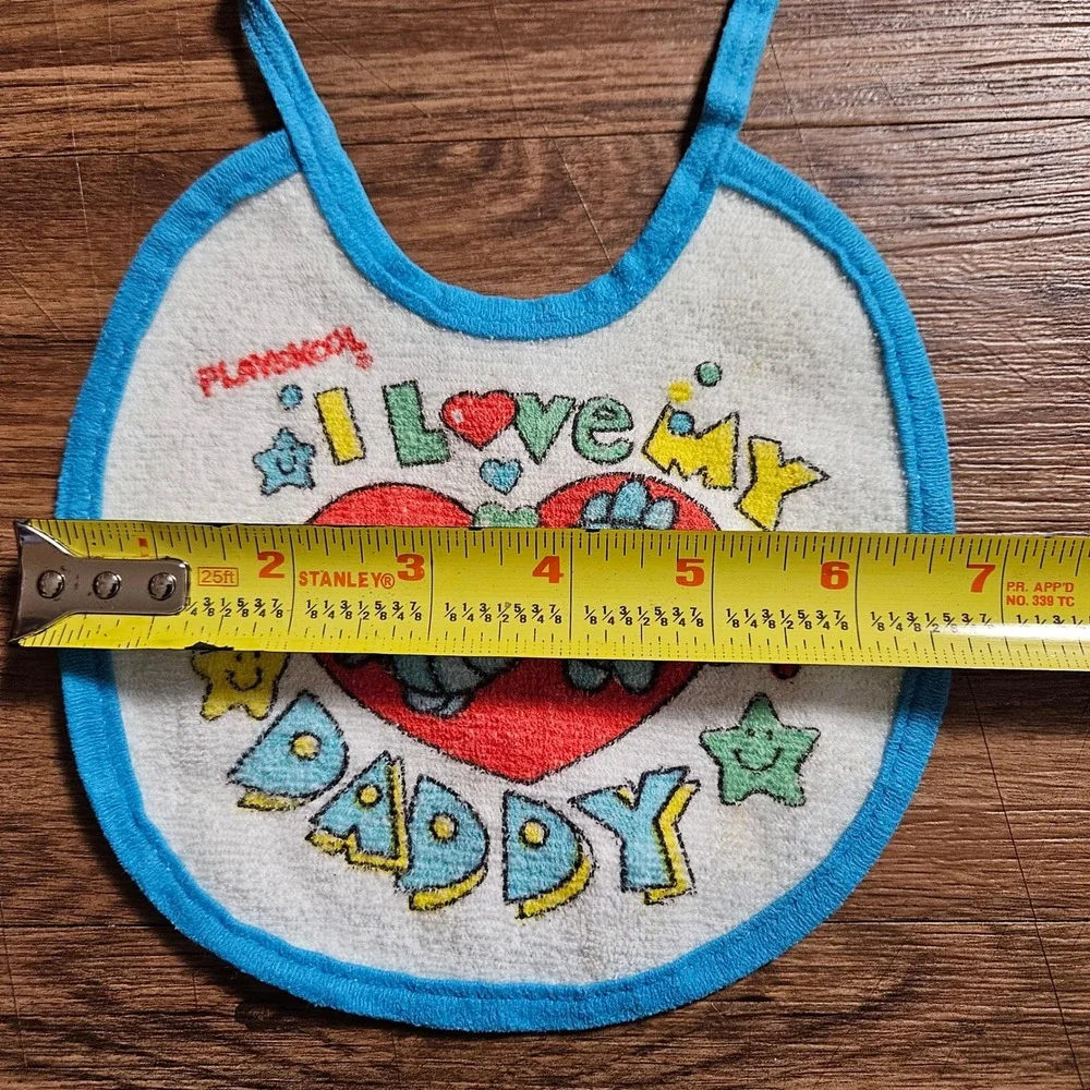 Vintage Playskool I Love My Daddy Terry Cloth Baby Bib Blue Fish Tie Closure OS‎
